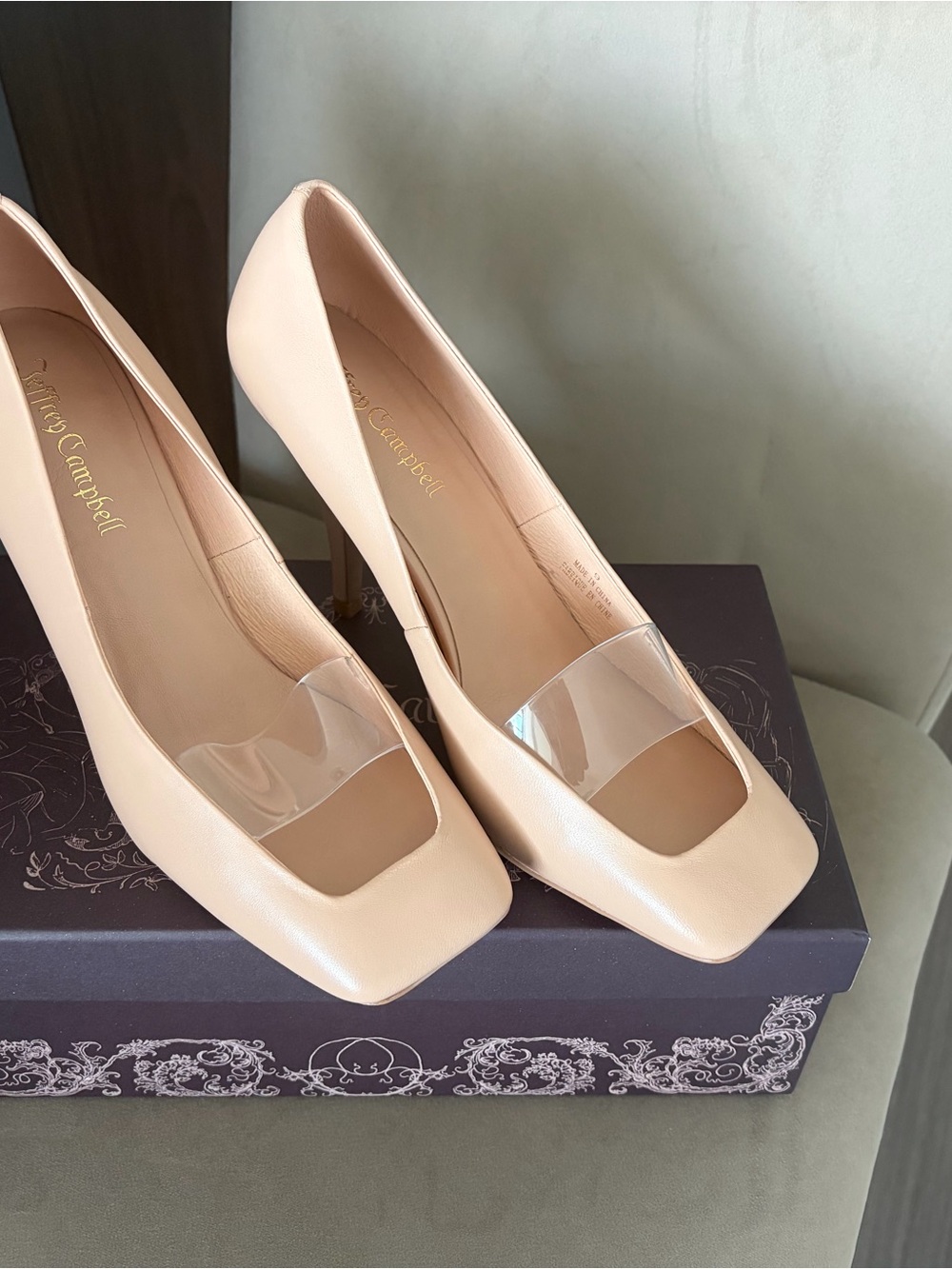 Jeffrey Campbell Blush Nude Leather Pumps with Clear Strap